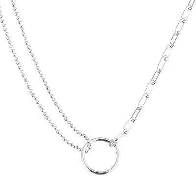 Ring Necklace Female Simple Asymmetrical Gentle Round Bead Double Ring Collarbone Chain Summer Cold Wind Neck Chain
