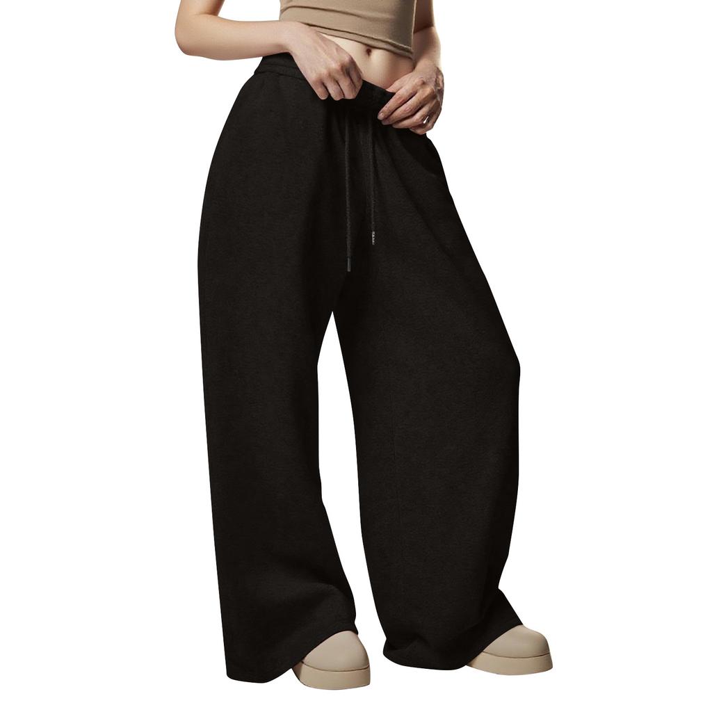 Dámské vlněné tepláky se širokými nohavicemi Zimní teplé sportovní kalhoty rovného střihu s kapsami