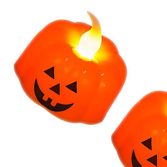 Warm White Electronic Candles 2Pcs Halloween Pumpkin Flameless Candles, Battery Operated LED Candle, Decorative Candy Bag Fillers for Light,