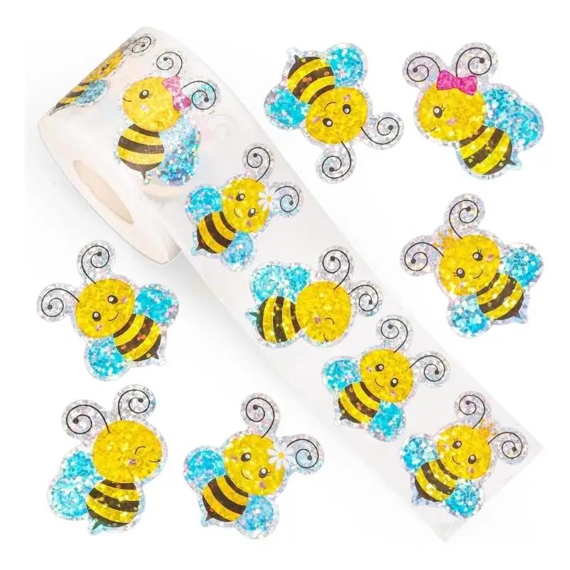 500 Sheets/Roll Colorful Small Tulip Flower Laser Stickers, Holiday Decoration Material, Self-Adhesive Sealing Labels