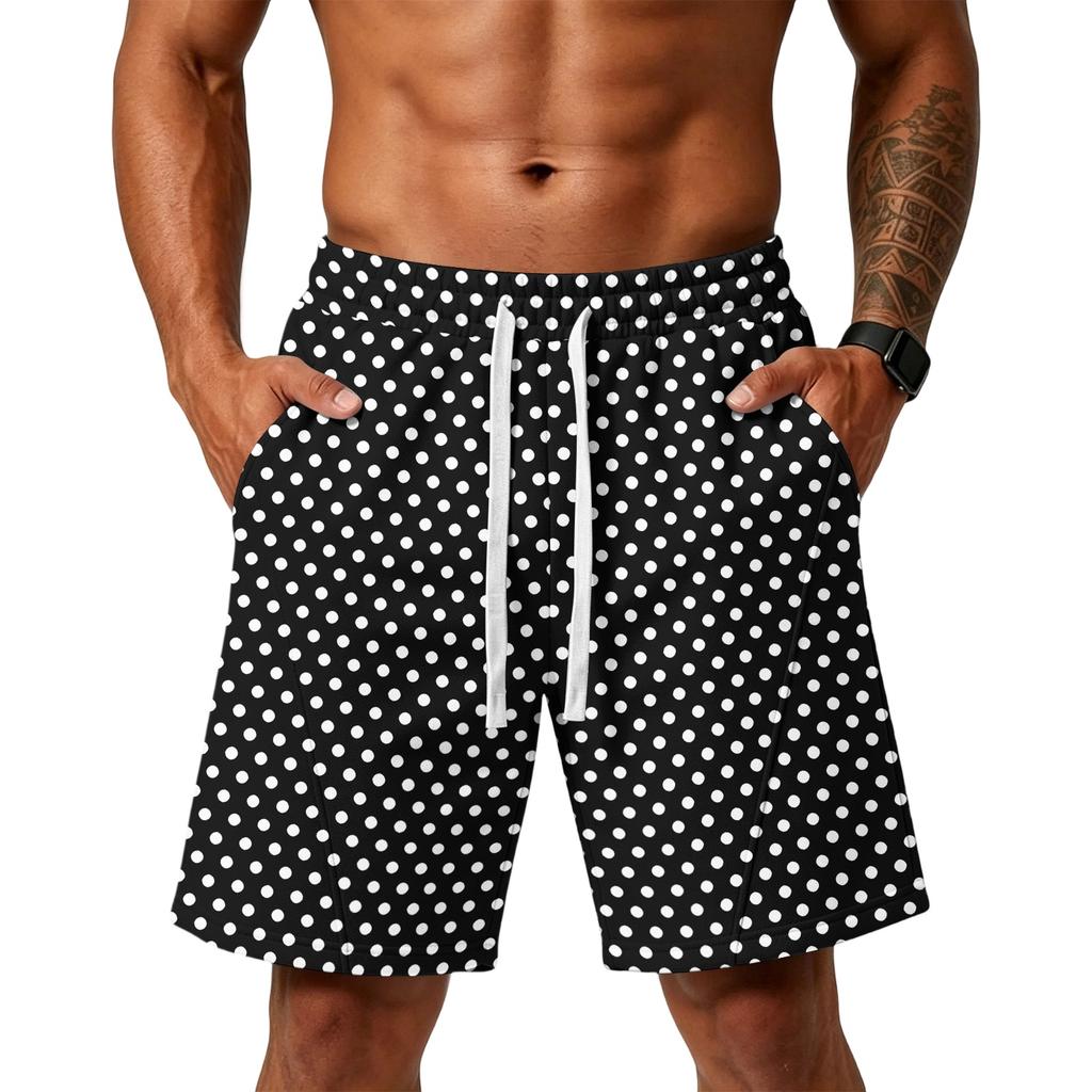 Men's Loose Fit Polka Dot Athletic Shorts with Pockets Elastic Waistband Drawstring for Training Gym Beach Casual Wear