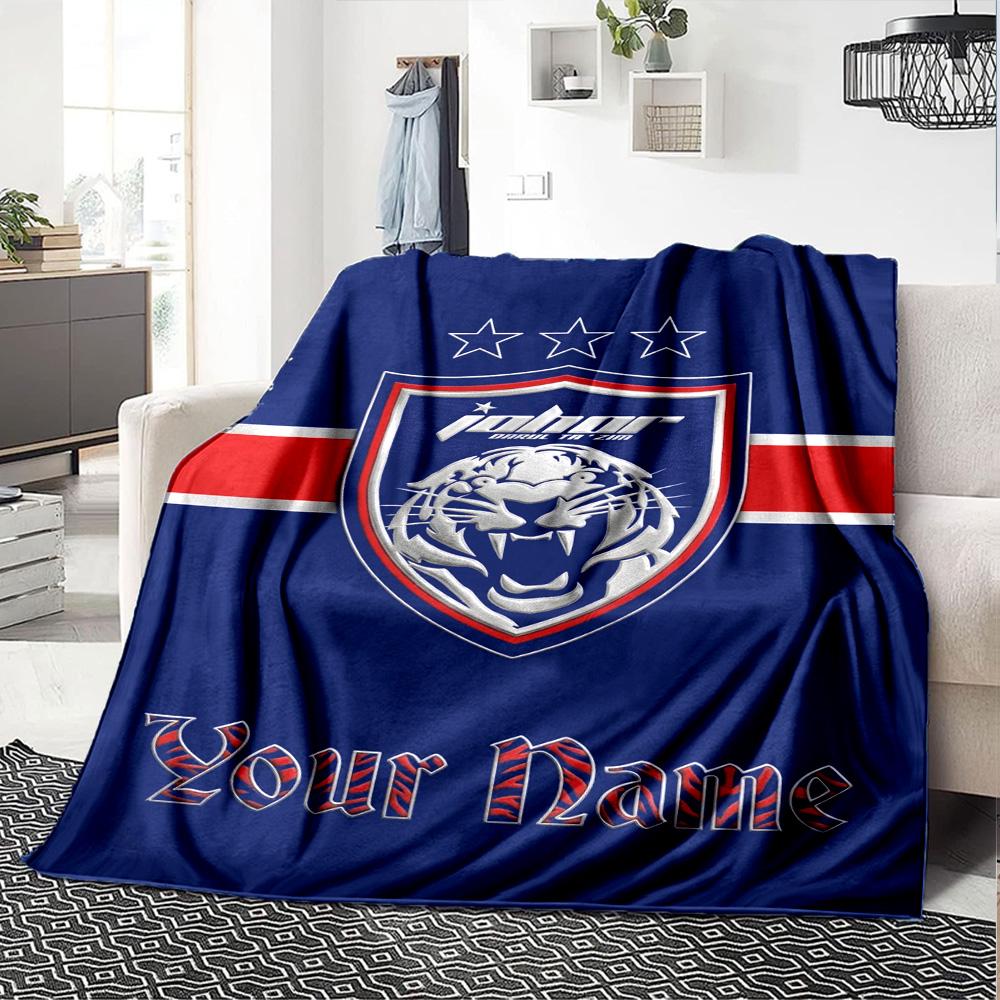 Name Custom Johor Darul Ta'zim FC Print Flannel Blanket High Quality Warm Comfortable Cover for All Seasons Perfect for Gifts Home Decor
