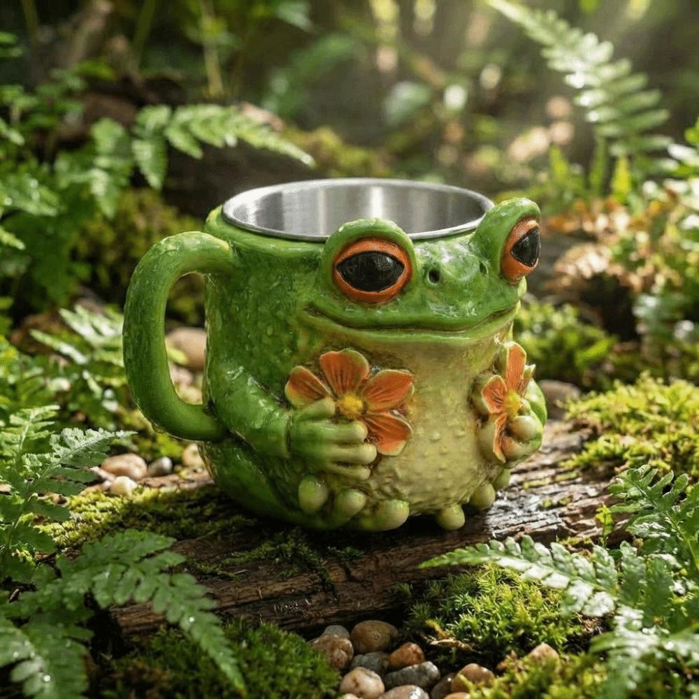 Resin Frog-Shaped Coffee Cup Anti Slip Cartoon Water Cup Safe Frog Floral Pattern Mug Juice