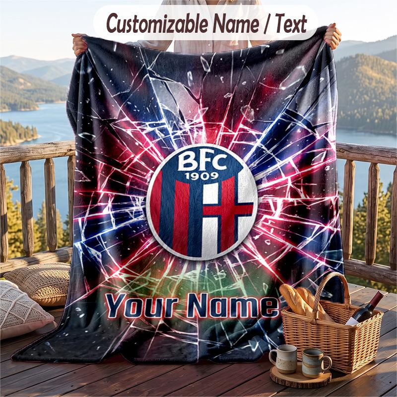 Flannel Blanket Bologna FC Print Custom Name Text Soft Throw for Sofa Bed