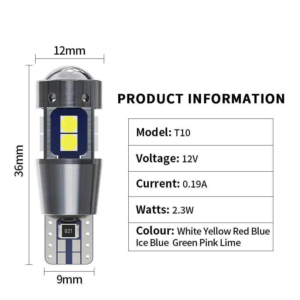 2PCS T10 W5W LED Bulb Super Bright 3030 10SMD Canbus Car Interior Light Instrument Map Dome Parking Light Auto Signal Lamp 6000K