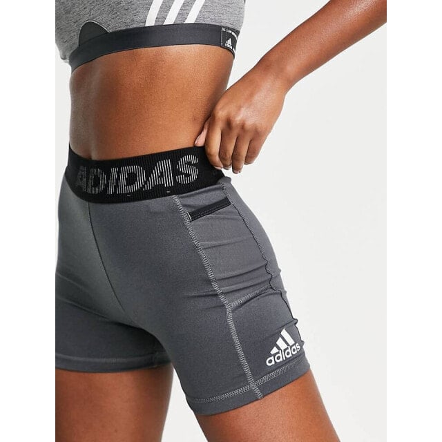 

adidas Training 3 Bar logo waistband tight shorts in grey