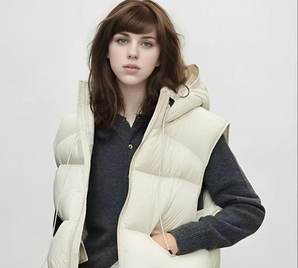 Winter 2025 Women's High-Quality Goose Down Hooded Puffer Vest - Fashionable and Thickened for Warmth