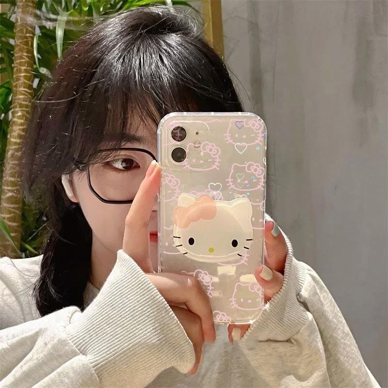 Cute Kuromi Hello Kitty Phone Holder Casing For Samsung A57 A56 A55 5G A54 A53 A17 A07 A36 A35 A26 A52 A34 A16 A15 A14 5G Case