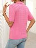 2025 Summer Women's Short Sleeve Lapel Collar V-Neck Cable Knit Pullover Sweater, Casual Chic Knitted Top for Daily & Office Wear