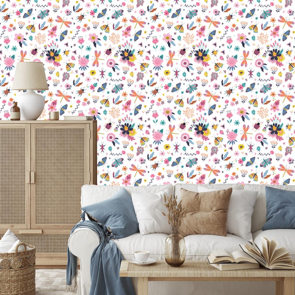 Wallpaper Flowers, Plants and Butterflies for Living Room and Bedroom 50x1000