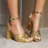 Fashion Women's New Spring/Summer European and American One Line Loose Tight Buckle Open Toe High Heel Large Fish Mouth Sandals 44 45 46
