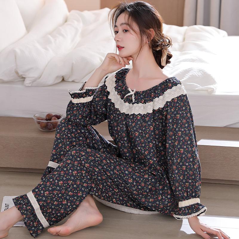 Pajamas Women'S Pure Cotton Long-Sleeved Women'S Autumn And Winter Cotton Thin Large-Size Loungewear