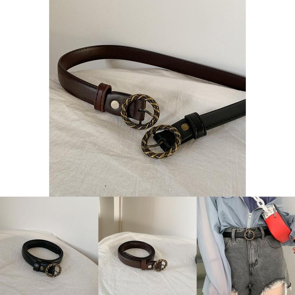 Stylish Vintage Round Buckle Pu Belt For Women Simple Chic Casual Look In Black And Brown