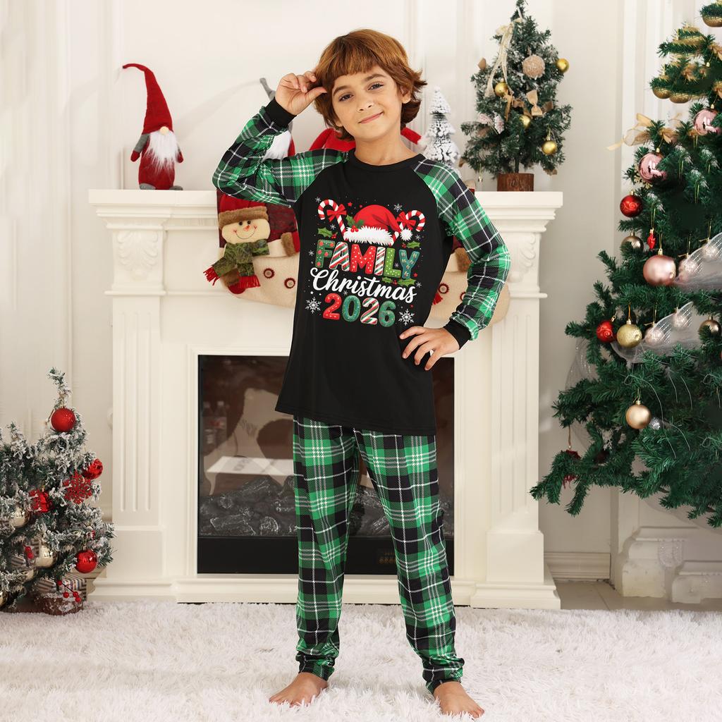 Christmas Print Family Matching Pajama Set, Round Neck Long Sleeve Top and Pants Loungewear