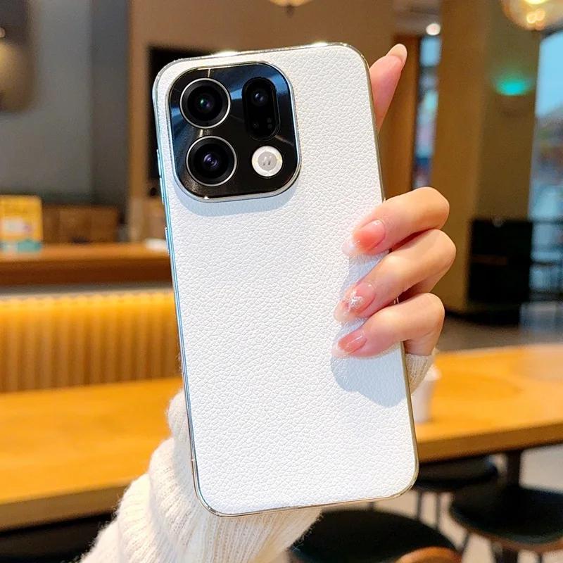 Luxury Electroplated Phone Case for OPPO Find X9 Pro FindX8 Ultra X7 X8S Plus Lens Protection Lychee Pattern Leather Hard Cover