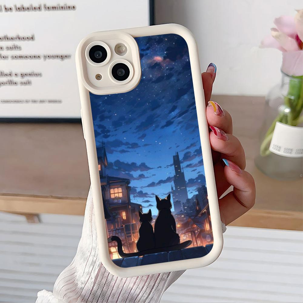 

Luna Moon Cat Mobile Phone Case for iPhone 17 16 15 14 13 12 11 Air Pro Max Plus Thicken TPU Colorful Cover Luxury Cover Pretty iPhone 13 Pro Max