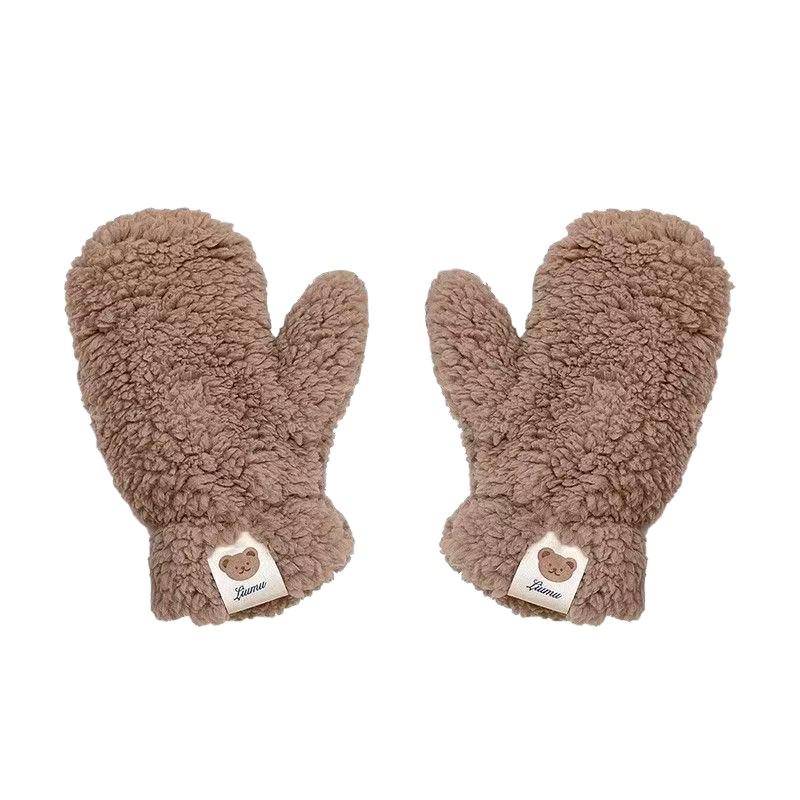 Warm Winter Plush Bear Mittens - Cute, Funny, Thickened Cold-Proof Gloves for Women & Students, Ideal for Outdoor Cycling