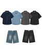 BLOND9 [Set] Pocket Half Denim Shirt + Bermuda Shorts Set