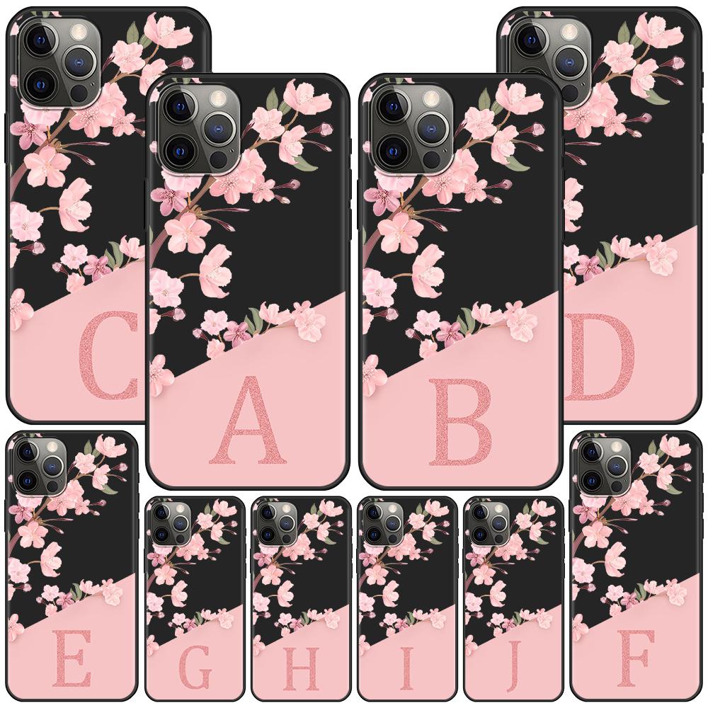 

Cherry Blossom Pink Letter Case for Apple iPhone 14 11 13 Mini 12 Pro Max XR 7 8 + SE 2020 XS 6 6s Plus 5 5s Silicon Phone Cover