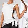 Kadın Spor Üst Oyuklu İnce Bol Nefes Alabilir Yumuşak Yuvarlak Yaka Ter Emici Düz Renk Kolsuz Bağcıklı Düğüm Koşu Yoga Spor Salonu Atlet