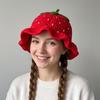 Fruit Shaped Strawberry Knitted Hat Ruffle Knit Fisherman Hat Knitted Bucket Hat Streetwear