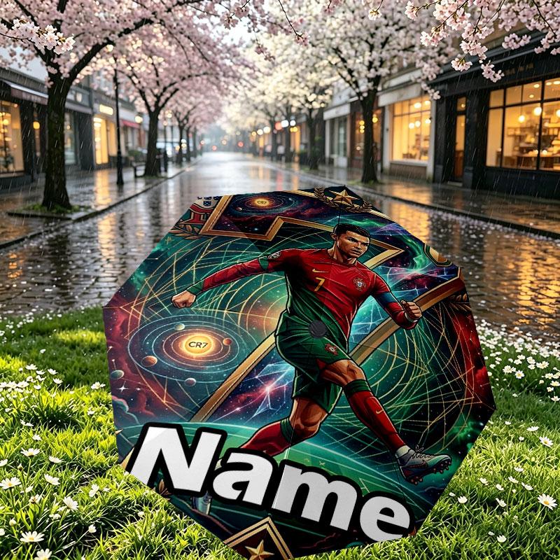 Parapluie Personnalisé Nom Cristiano Ronaldo Imprimé, Ouverture/Fermeture Automatique, Structure Robuste à 8 Baleines, Utilisation Quotidienne Camping Randonnée, Cadeau d'Anniversaire