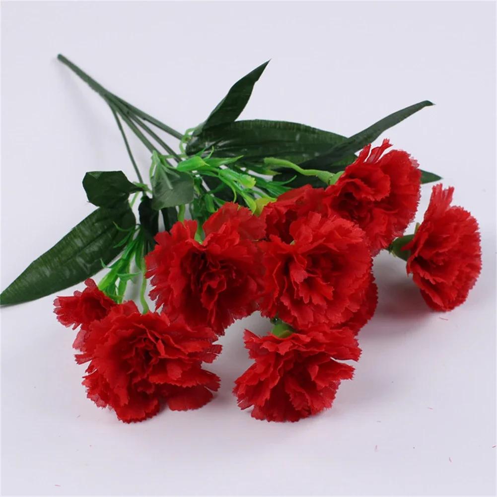 10 Head Carnation Artificial Flowers Bouquet Plastic Silk Fake Flowers Simulation Plants Decor For Wedding Accessory In Stock