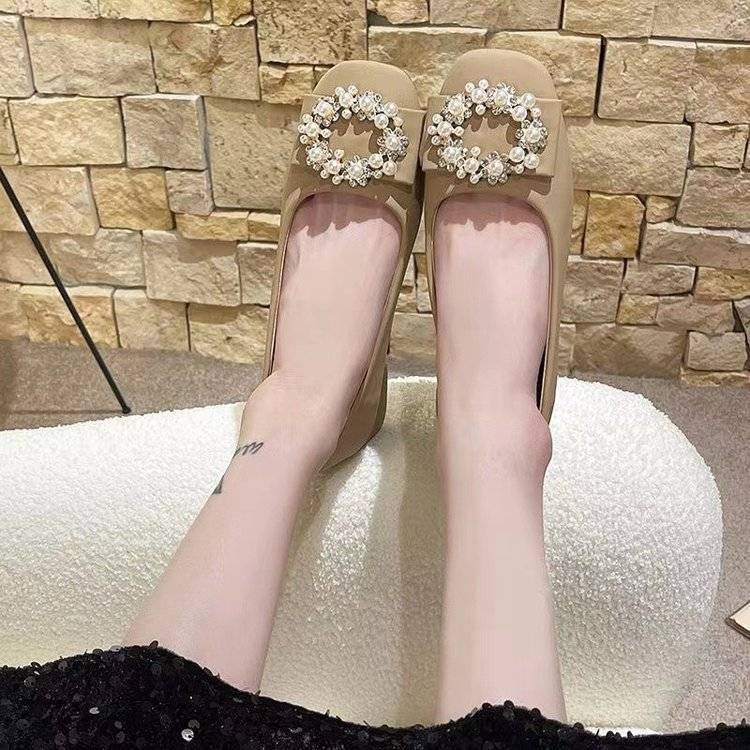 

Flat-soled single shoes female shallow mouth new four-season fairy Doudou shoes round head soft sole one pedal casual shoes 35 хаки