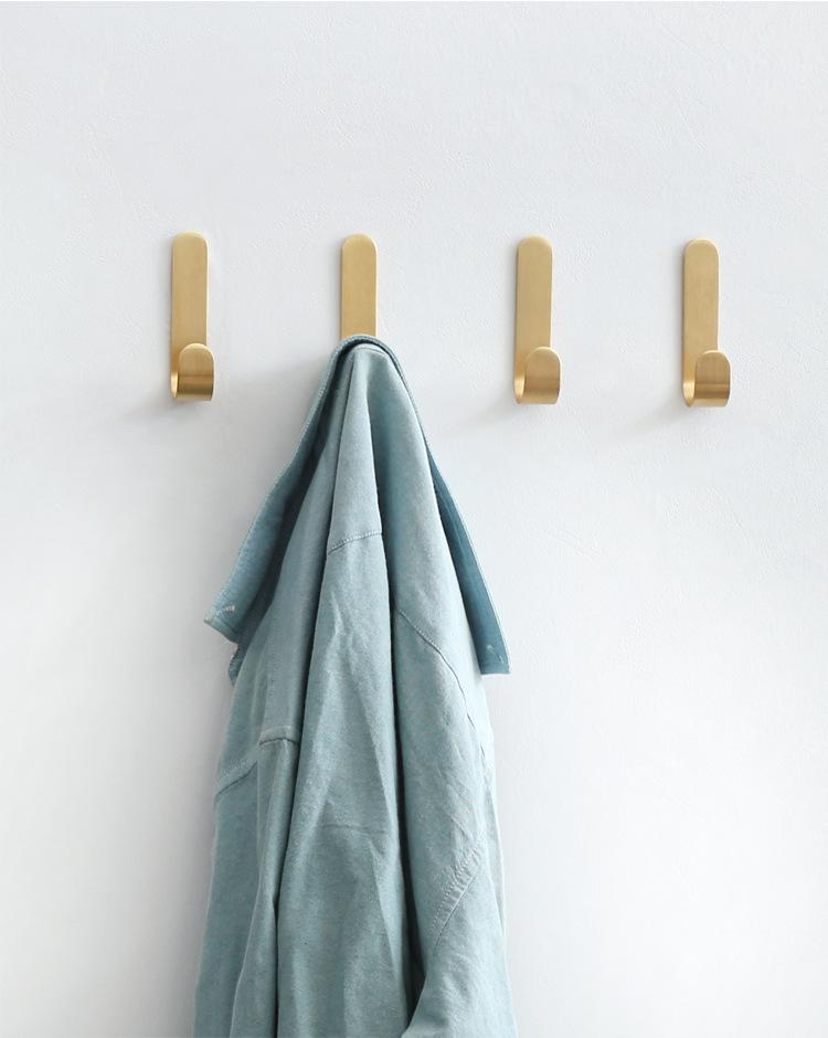 Nordic Style Pure Brass J-Shaped Adhesive Hook for Bathroom, Toilet, or Kitchen.