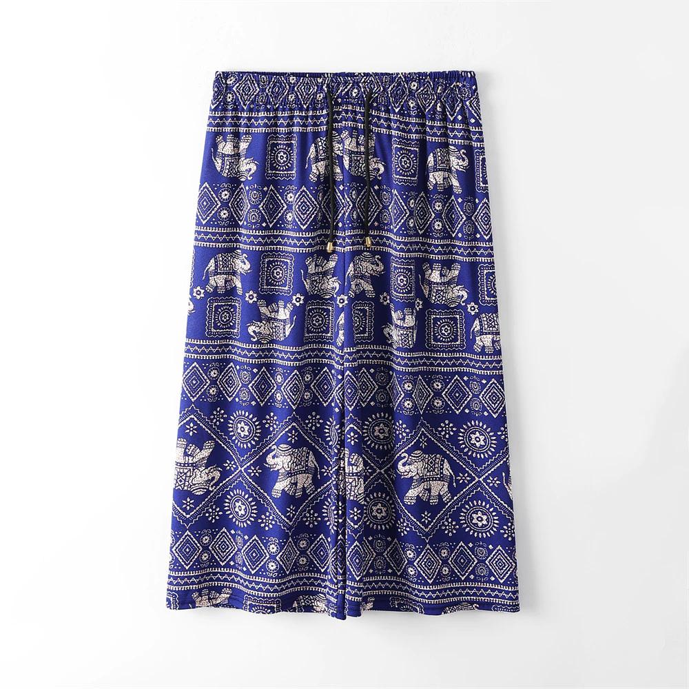 Elephant Pants Loose Legs Adjustable Elastic High Waistband Strap Rope Women Men Unisex Print Thailand Casual Streetwear Beach Bohemian Retro Vintage