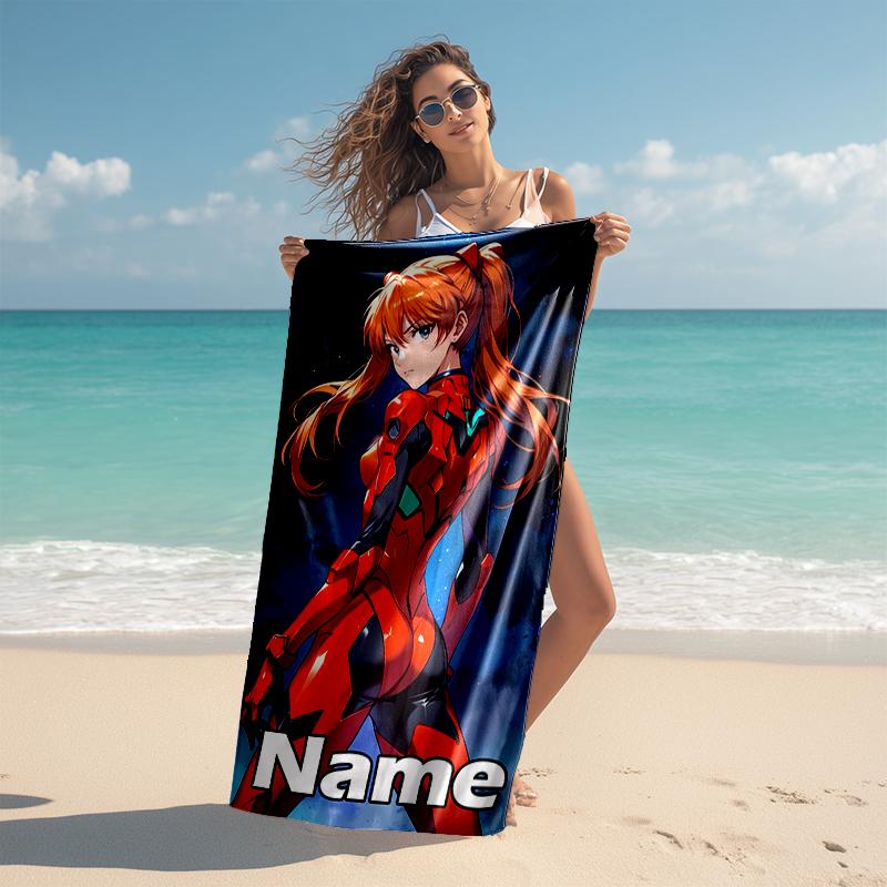 Personalized customized proof beach towel with Asuka Langley Soryu pattern - soft, absorbent, quick-drying, perfect swimming, camping&bathing