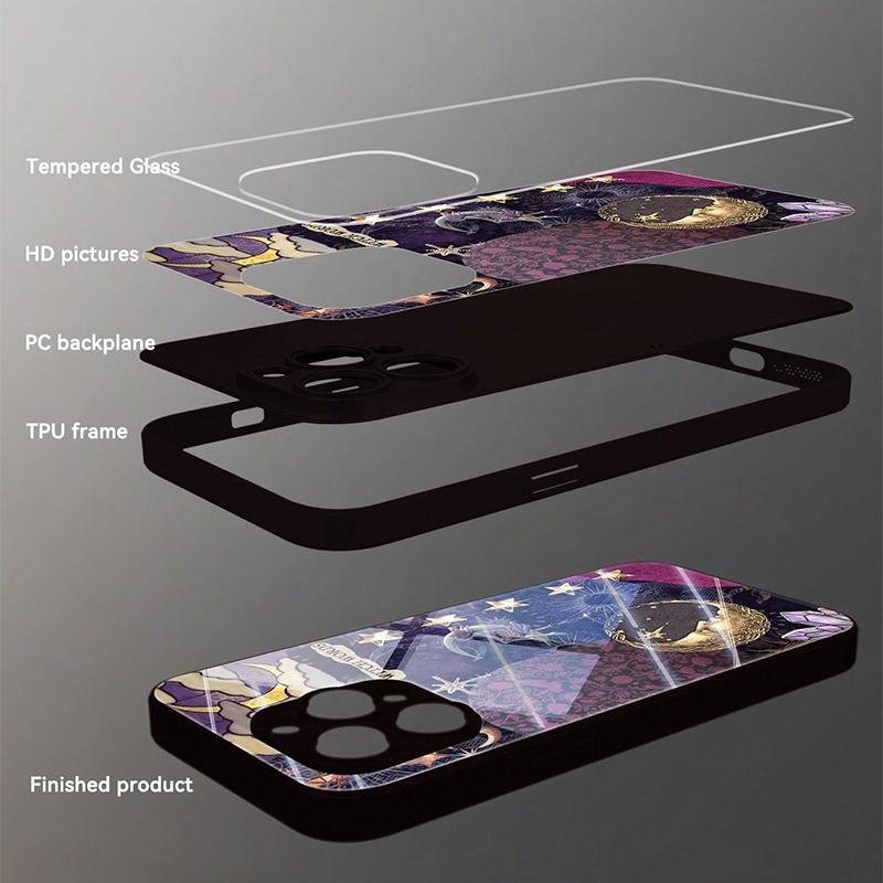 Sun and Moon God Tempered Glass Phone Case For iPhone 17 16 15 14 13 12 11 Pro Max 17Air 16E 7 8 Plus XR XS X Shockproof Cover