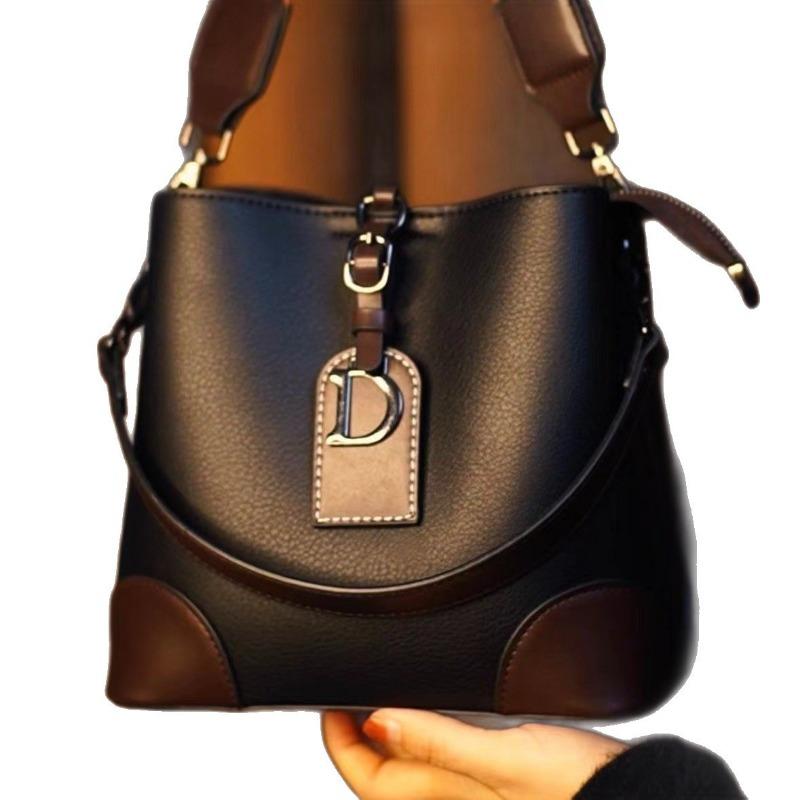 Leather versatile women's new fashion handbag large capacity shoulder oblique span bag bucket bag