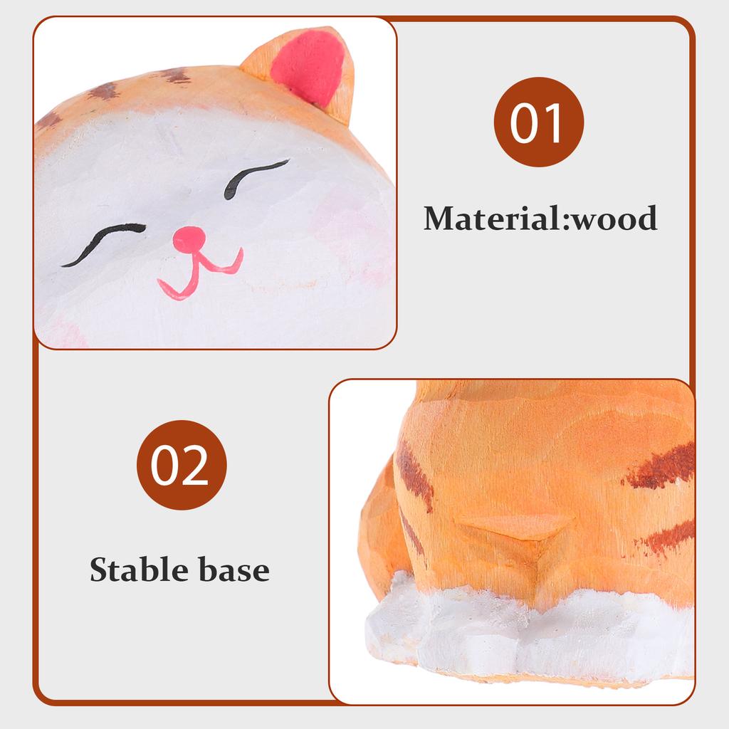 Hand-Carved Wooden Cat Sculpture Cute Kitten Miniature Desktop Decoration Vintage Wood Carving Cat Statue Home Decor