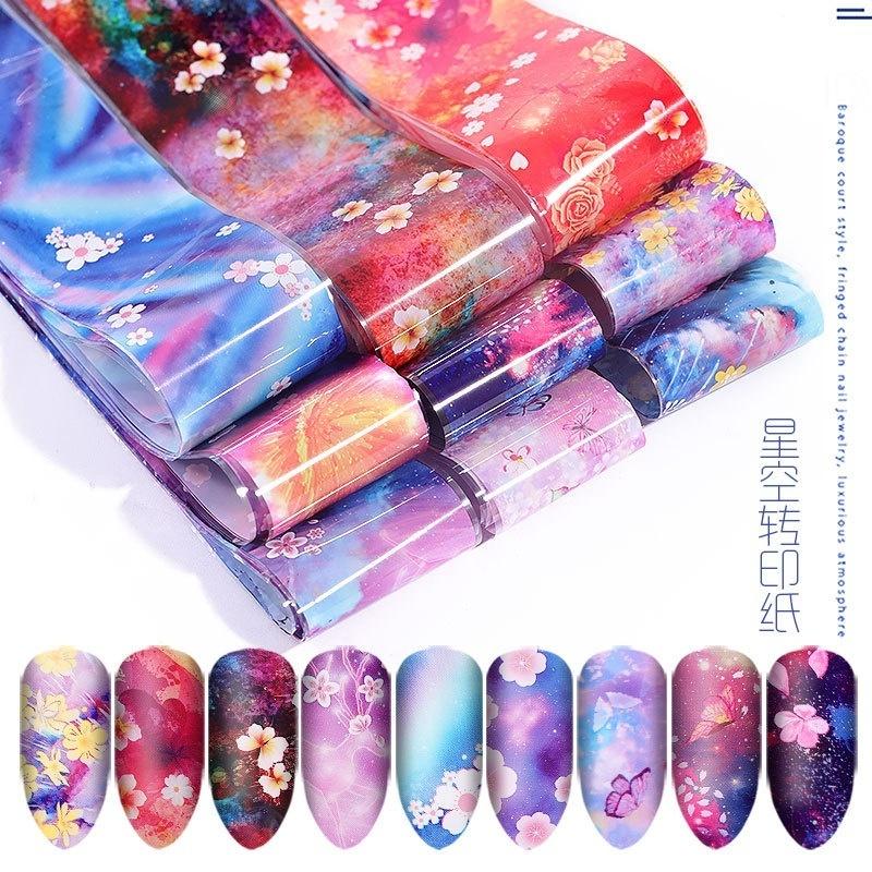 10pcs/box Nail Foil Sticker Set Starry Sky Adhesive Wraps Transfer Paper Nail Art Sticker