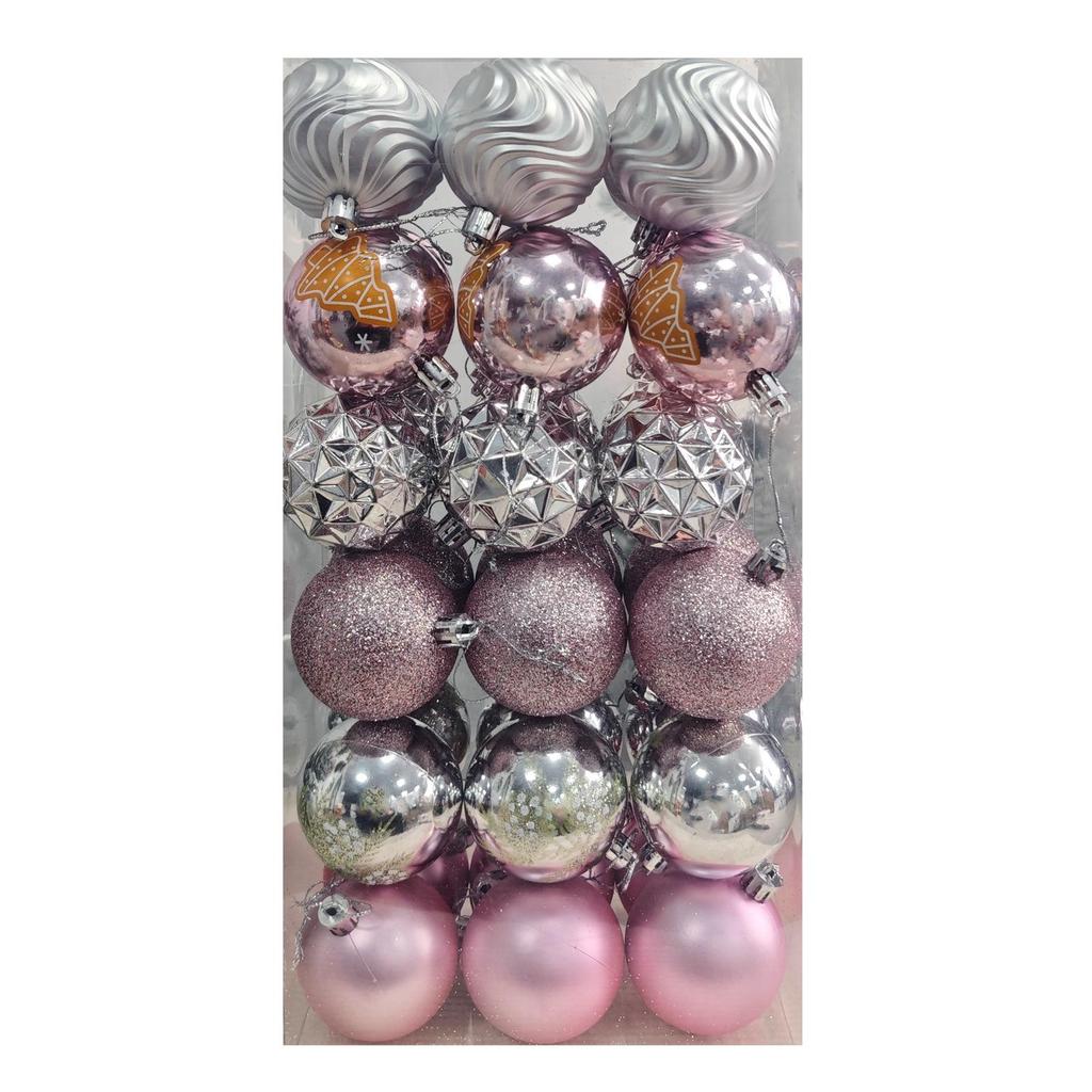 36-Piece Christmas Tree Ornament Set - 6cm Glitter & Painted Irregular Shape Balls