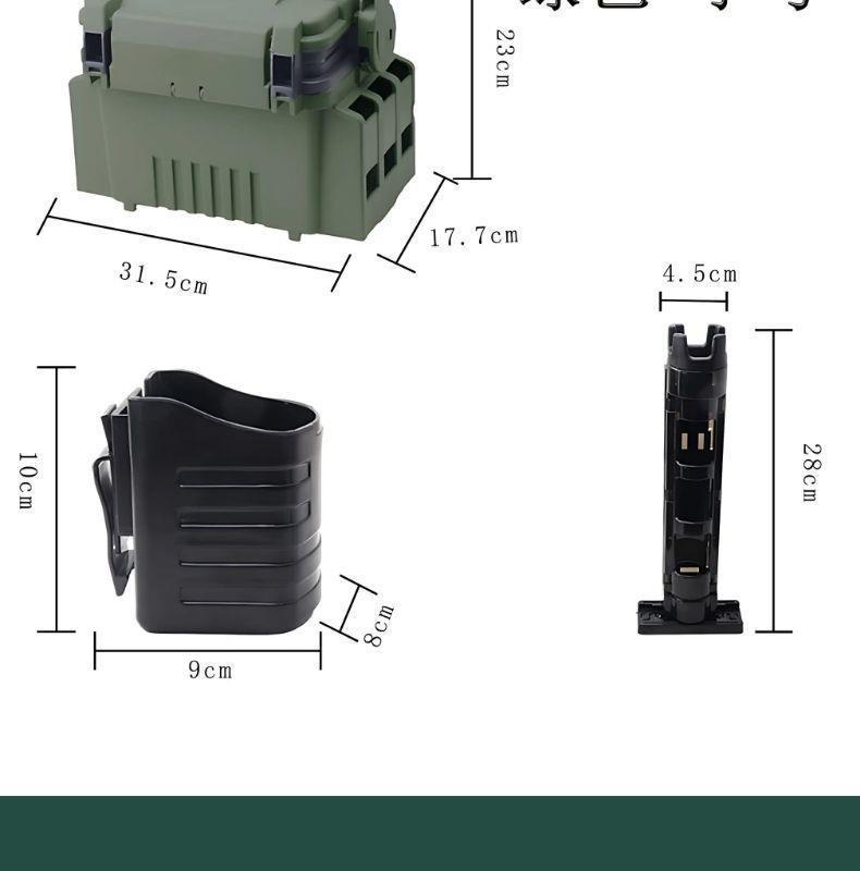 Fishing Tackle Box Set: Includes Large Capacity Storage Box, Rod Holder, Cup Holder, and Lure Storage.