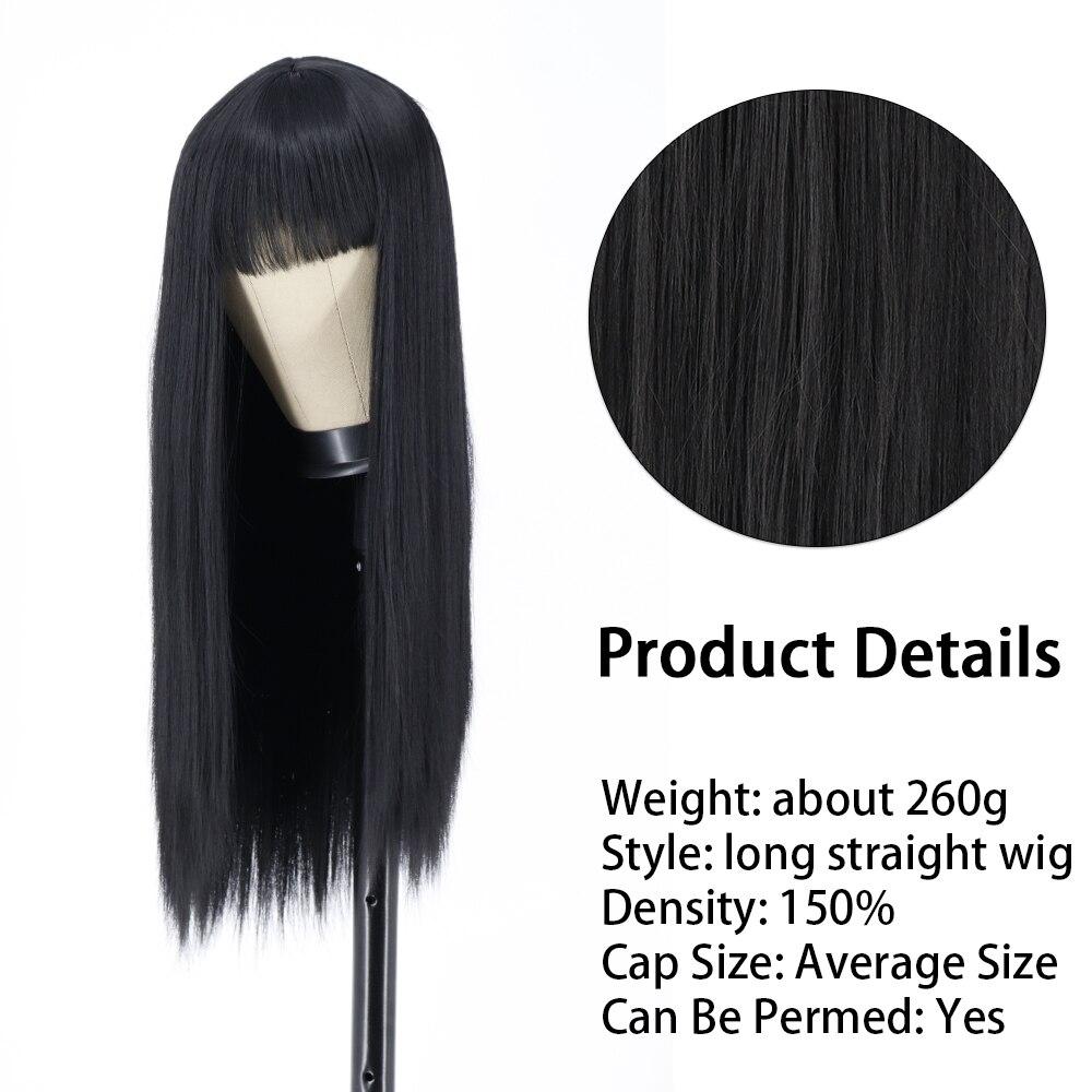 MERISIHAIR Long Straight Black Wig with Bangs Synthetic Hair Wigs Bang with Wig for Women Wine Red Gold Heat Resistant Wigs