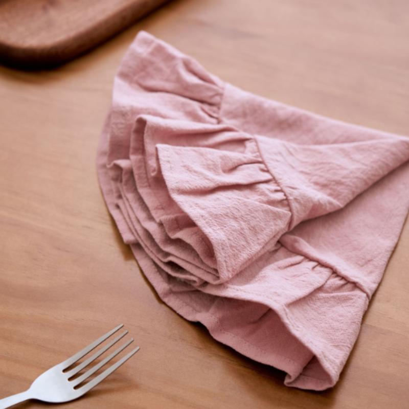 Rustic Placemat Pure Color Round Shape Ruffled Trim Afternoon Tea Placemat Cotton Table Mat Dining Kitchen Table Decor 90%