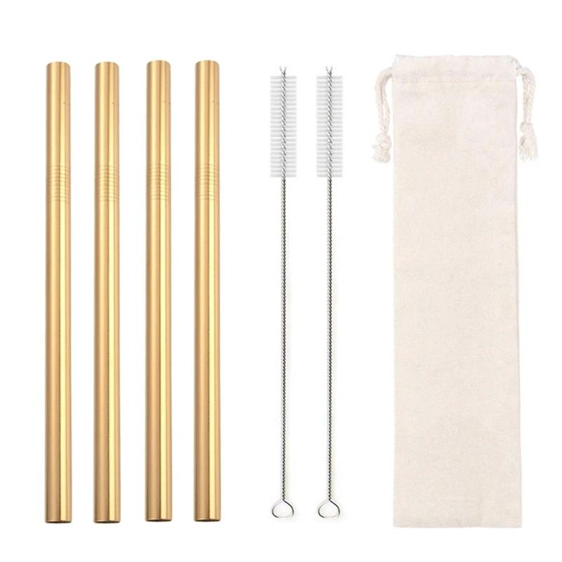 12mm Boba Metal Straw Eco-friendly 304 Stainless Steel Straws Set Reusable Drinking Straw for Bubble Tea Milkshake Bar Accessory