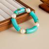 Retro Ethnic Gold Color Bent Pipe Irregular Imitation Turquoise Resin Splicing Elastic Bracelets for Women Bohemia Jewelry Gifts