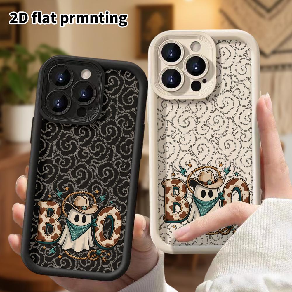 Phone Case: 2D Flat Design Suitable for iPhone 18 17 16 15 14 13 Pro Tiered Protective Case, Denim Ghost, Christmas and Halloween Holiday Gift