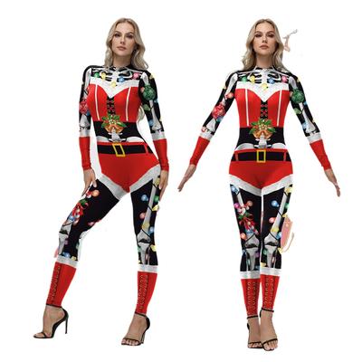 Damen Lustige Weihnachtsglocken Accessoires Digitaldruck Einteiler Halloween Cosplay Kostüm Strumpfhose Bühnenauftritt Anzug