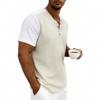 Mens Loose Short Sleeve Waffle Henley T Shirt Summer Casual Top