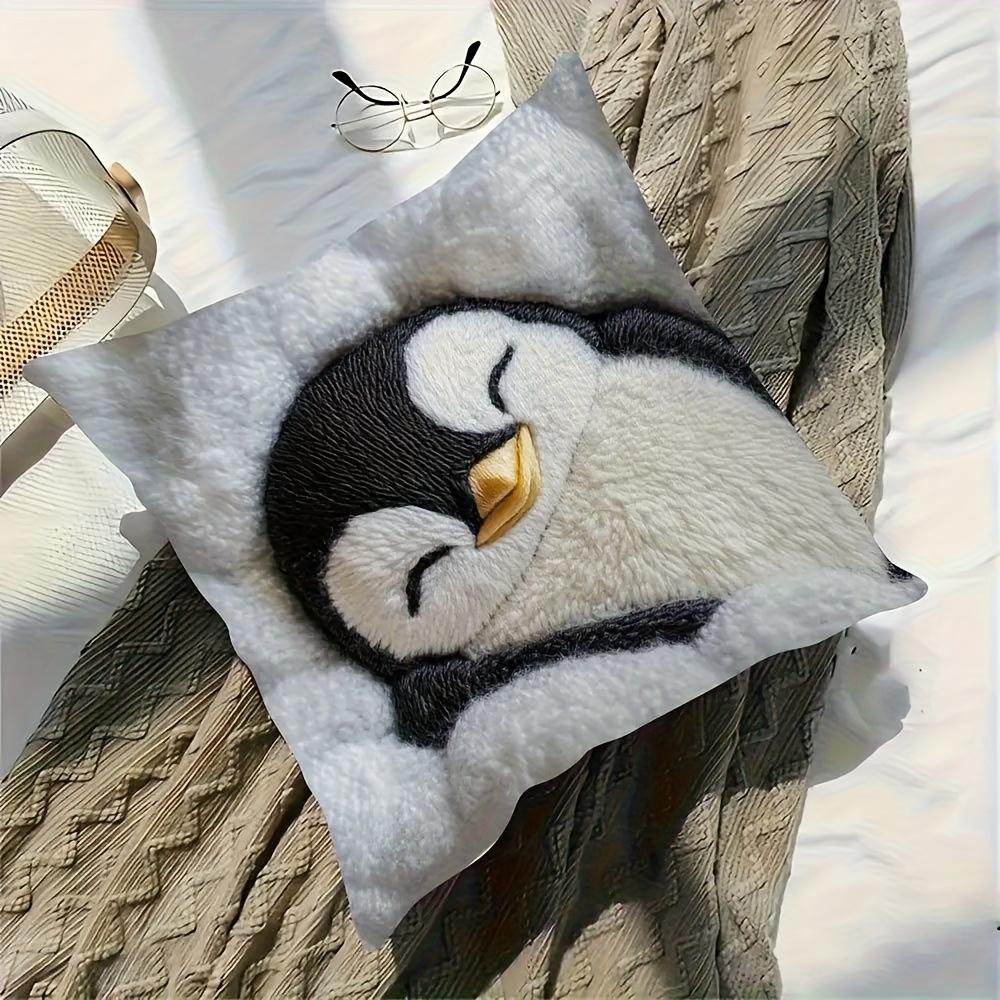 Süßer schlafender Pinguin Kissenbezug Flauschiger Plüschdruck Kissenhülle Kawaii Kinderzimmer Kinderzimmer Geschenk Dekor