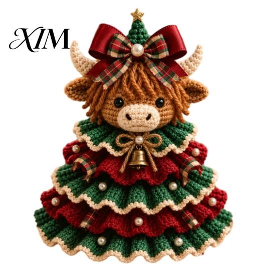 Actividad Manual para Aliviar el Estrés Árbol de Navidad Animal Kit de Ganchillo, Proyecto de Patrón Lindo Fácil Vaca de las Tierras Altas DIY Kit de Manualidades Perro Salchicha Gato para Principiantes,
