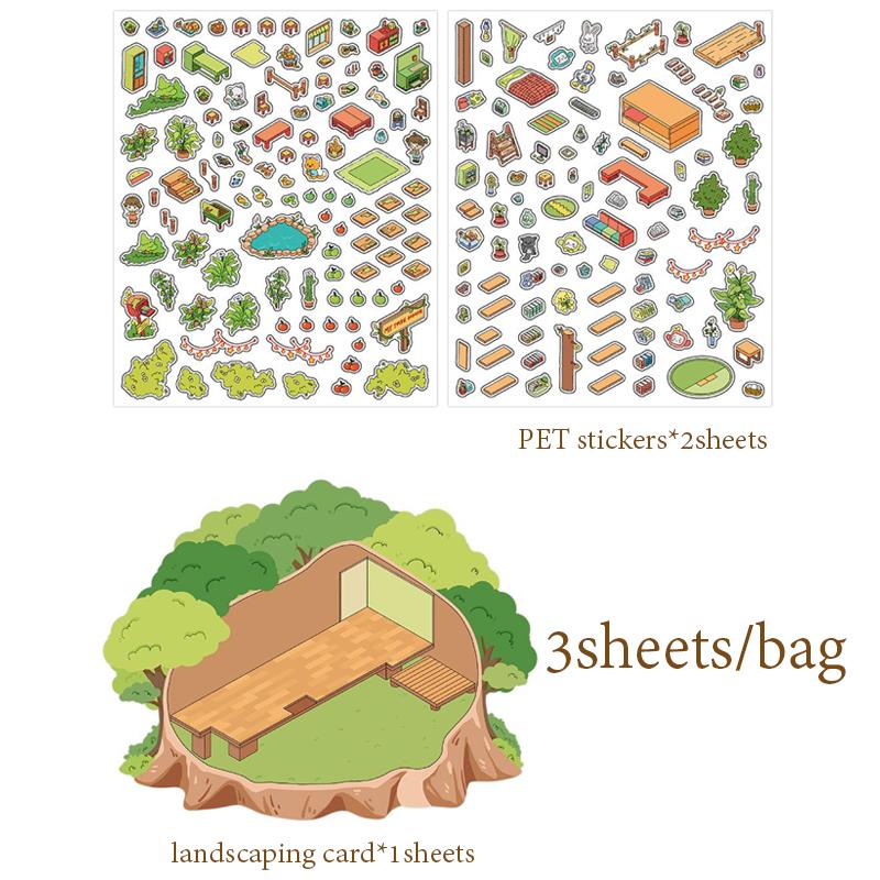 

3 листа/пакет Набор наклеек 2.5D Пейзаж с домиком ПЭТ-наклейки Канцелярские товары для блокнота DIY Ручная работа & Скрапбукинг Украшение для дневника