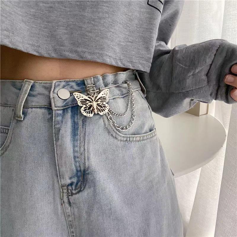 Punk Butterfly waist artifact Chain Tassel For Women Men Hip Hop Silver Color Metal Suit Clip Cool Clothing Korean Accessories