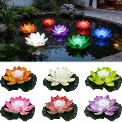 18cm LED Waterproof Floating Wishing Lotus Light Artificial Flower Floating Fake Lotus Plant Water Lily Micro Landscape Decor
