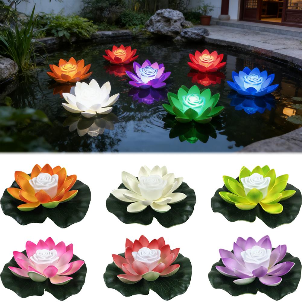 18cm LED Waterproof Floating Wishing Lotus Light Artificial Flower Floating Fake Lotus Plant Water Lily Micro Landscape Decor